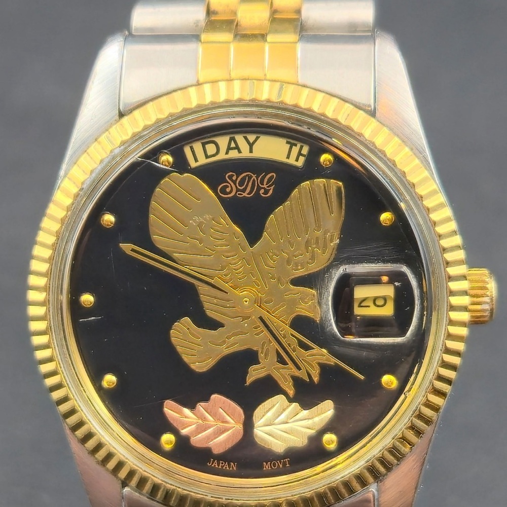 Vintage Presidential Style SDG Gold Eagle Motif Black Dial‎ Two-Tone  Wristwatch